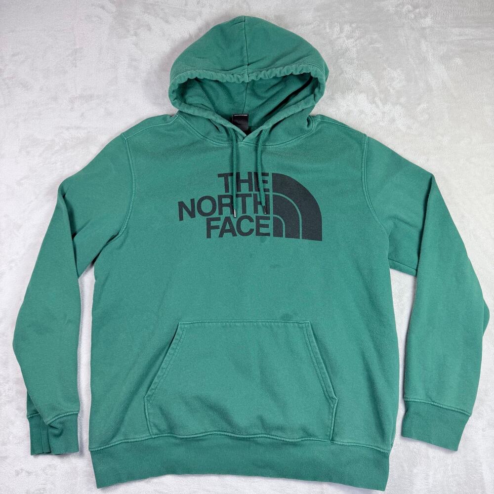 The North Face Vintage Mens Green Hoodie Drawstring Sweatshirt Size XL